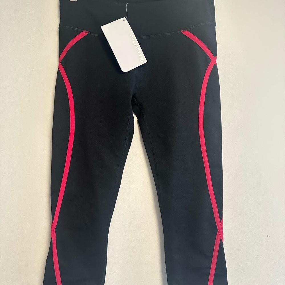 Fabletics Black Leggings with Hot Pink Piping